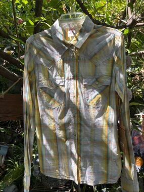 True Religion Plaid Button-Up Shirt in Yellow, Blue, Green